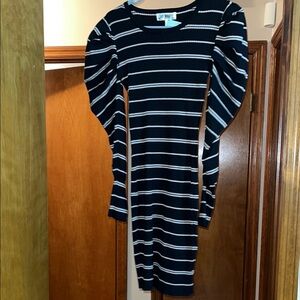 Say What? Black and White Striped Puff Sleeve Dress
